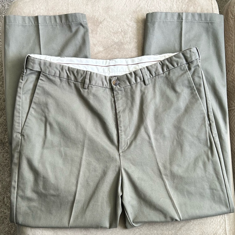 Haggar Olive Cotton Casual Flat Front Straight Leg Pants